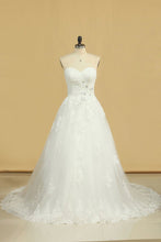 Load image into Gallery viewer, 2024 Plus Size Wedding Dresses A-Line Sweetheart Court Train Tulle Applique Covered Button