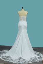 Load image into Gallery viewer, 2024 Spaghetti Straps Mermaid Wedding Dresses Spandex With Applique Court Train