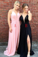Load image into Gallery viewer, Simple Spaghetti Straps V-Neck Pink And Blue Long Flowy Prom Dresses