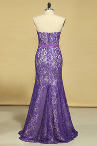 2024 Purple Strapless Prom Dresses Mermaid Floor Length With Trumpet Lace Skirt