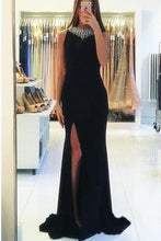 Load image into Gallery viewer, 2024 Sexy Open Back Prom Dresses Scoop Chiffon With Beads And Slit