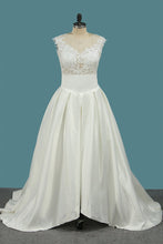 Load image into Gallery viewer, 2024 A Line Satin Scoop Wedding Dresses With Applique Asymmetrical