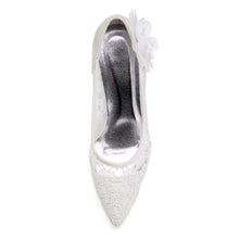 Load image into Gallery viewer, Ivory High Heels Lace Wedding Shoes with Flowers Wedding Party Shoes Wedding SRS12497