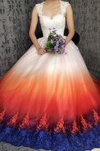 Load image into Gallery viewer, Princess Sweetheart Lace Appliques Ombre Tulle Long Prom Dresses Wedding Dresses SRS15309