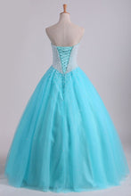 Load image into Gallery viewer, 2024 Ball Gown Sweetheart Quinceanera Dresses With Pearls &amp; Rhinestones Tulle