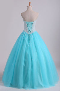 2024 Ball Gown Sweetheart Quinceanera Dresses With Pearls & Rhinestones Tulle