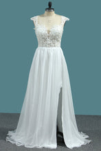 Load image into Gallery viewer, 2023 Chiffon A Line Straps Wedding Dresses With Applique And Beads