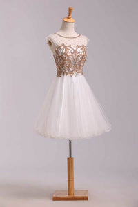 2024 Lovely Homecoming Dresses A Line White Scoop Short/Mini Tulle