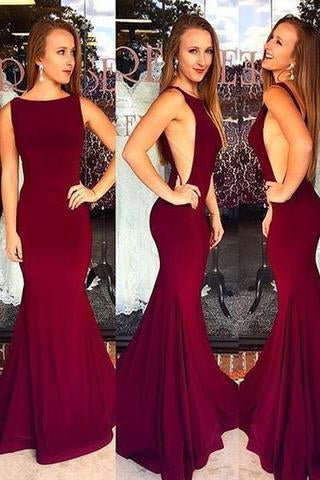 Red Backless Bateau Neck Mermaid Stretch Satin Prom Dresses 2024 Prom Dresses RS669
