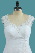 Load image into Gallery viewer, 2024 V Neck Tulle A Line Wedding Dresses With Applique And Beads