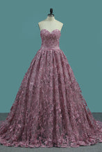 Load image into Gallery viewer, 2024 New Arrival Sweetheart A Line Lace Prom Dresses Sweep Train