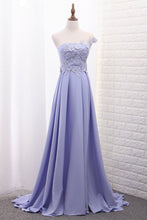 Load image into Gallery viewer, 2024 One Shoulder A Line Satin Prom Dresses With Handmade Flowers And Slit