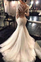 Load image into Gallery viewer, 2024 V Neck Wedding Dresses Mermaid/Trumpet With Applique And Beads Sweep Train
