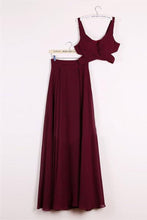 Load image into Gallery viewer, Simple Cheap Long 2 Pieces Chiffon A-Line Burgundy Prom Dresses