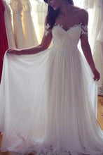 Load image into Gallery viewer, 2024 Chiffon Off The Shoulder With Applique And Ruffles A Line Wedding Dresses