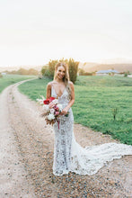Load image into Gallery viewer, Rustic Lace Appliques V Neck Mermaid Wedding Dresses, Long Bridal Dresses SRS15527