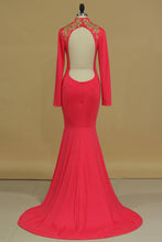 Load image into Gallery viewer, 2024 High Neck Prom Dresses Mermaid/Trumpet Court Train Spandex