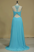 Load image into Gallery viewer, 2024 Scoop With Beads And Ruffles Prom Dress A Line Chiffon Open Back