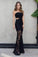Sexy Mermaid Strapless Floor-Length Black Lace Cut Out Sleeveless Prom Dresses RS301