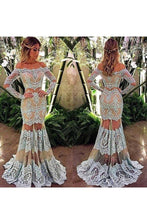 Load image into Gallery viewer, 2024 Long Sleeves Prom Dresses Mermaid Boat Neck Tulle With Applique