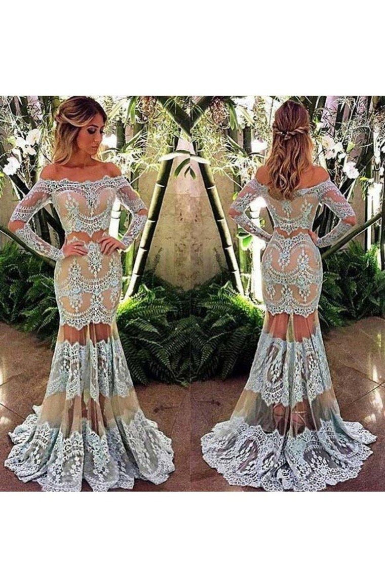 2024 Long Sleeves Prom Dresses Mermaid Boat Neck Tulle With Applique