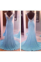 Load image into Gallery viewer, Largos Pretty V-Neck Sleeveless Sequins Mermaid Backless Floor-Length Long Prom Dresses RS760