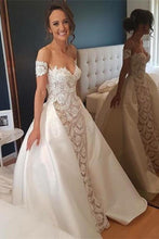 Load image into Gallery viewer, Pretty Of The Shoulder Lace Satin Long Wedding Dresses Wedding Gowns