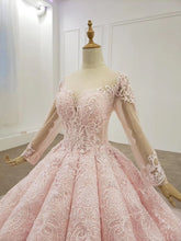 Load image into Gallery viewer, Elegant Ball Gown Pink Long Sleeves Appliques Prom Dresses, Quinceanera SRS20481