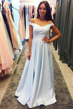 Load image into Gallery viewer, Charming Off The Shoulder Long Light Sky Blue Simple Prom Dresses