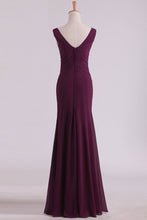 Load image into Gallery viewer, 2024 Straps Chiffon With Slit Sheath Floor Length Bridesmaid Dresses