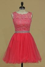 Load image into Gallery viewer, 2024 Scoop Homecoming Dresses A Line Tulle With Applique &amp; Beads