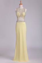 Load image into Gallery viewer, 2024 Sexy Open Back Scoop A Line Floor Length Prom Dresses Spandex With Beading