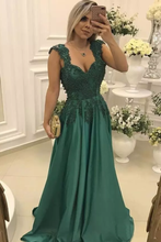 Load image into Gallery viewer, 2024 A Line Straps Prom Dresses Open Back Satin With Applique And Beads