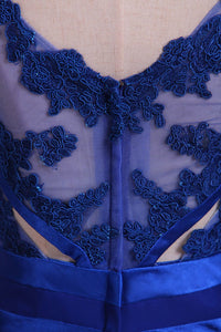 2024 V-Neck Prom Dresses A Line Chiffon With Applique Dark Royal Blue