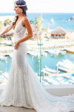 Load image into Gallery viewer, Romantic Deep V Neck Sleeveless Lace Wedding Dress Mermaid Wedding Dresses With SRSP2NSHCG1