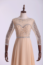 Load image into Gallery viewer, 2024 Prom Dresses Bateau 3/4 Length Sleeve A Line Chiffon With Beads