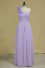 Load image into Gallery viewer, 2024 Bridesmaid Dress A Line One Shoulder Chiffon With Handmade Flowers