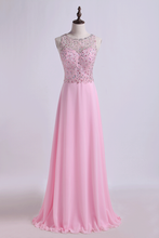 Load image into Gallery viewer, 2024 Bateau Prom Dresses A Line Beaded Bodice Chiffon