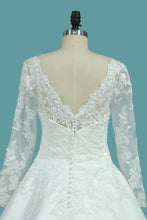 Load image into Gallery viewer, 2024 A Line Scoop Satin Wedding Dresses With Applique New Arrival