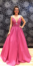Load image into Gallery viewer, Sugar Pink V-Neck Spaghetti Straps Open Back Sleeveless Prom Dress Satin Prom Dresses RS794