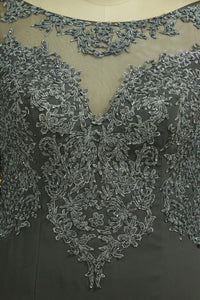 2024 Plus Size Long Sleeves Scoop Beaded Bodice Mermaid Evening Dresses Chiffon & Tulle
