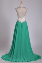 Load image into Gallery viewer, 2024 Prom Dresses A Line V Neck Chiffon With Beading Open Back