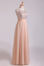 Load image into Gallery viewer, 2024 Scoop Prom Dresses A Line Tulle With Beading Floor Length