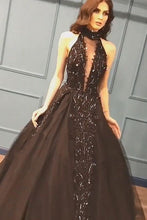 Load image into Gallery viewer, Sexy Ball Gown High Neck Black Tulle V Neck Sequins Party Dresses, Prom Dresses SRS15594