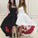 Strapless High Low Black Formal Evening Dress White Prom Dress Homecoming Dress RS764