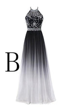 Load image into Gallery viewer, Elegant A-Line Halter Gradient Chiffon Long Ombre Beads Lace up Prom Dresses RS363