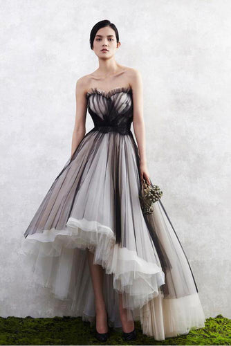 A Line Tulle High Low Sweetheart Strapless Sleeveless Prom Dresses Homecoming Dresses RS25