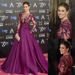 Elegant Long Sleeve Burgundy Beads High Neck with Pockets Satin Tulle Prom Dresses RS281