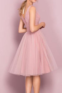 Princess A-line Knee Length Short Pink V Neck Tulle Homecoming Dress Party Dress RS680