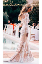 Load image into Gallery viewer, Long Sleeve Round Neck Lace Applique Wedding Dresses Vintage Mermaid Wedding Dress